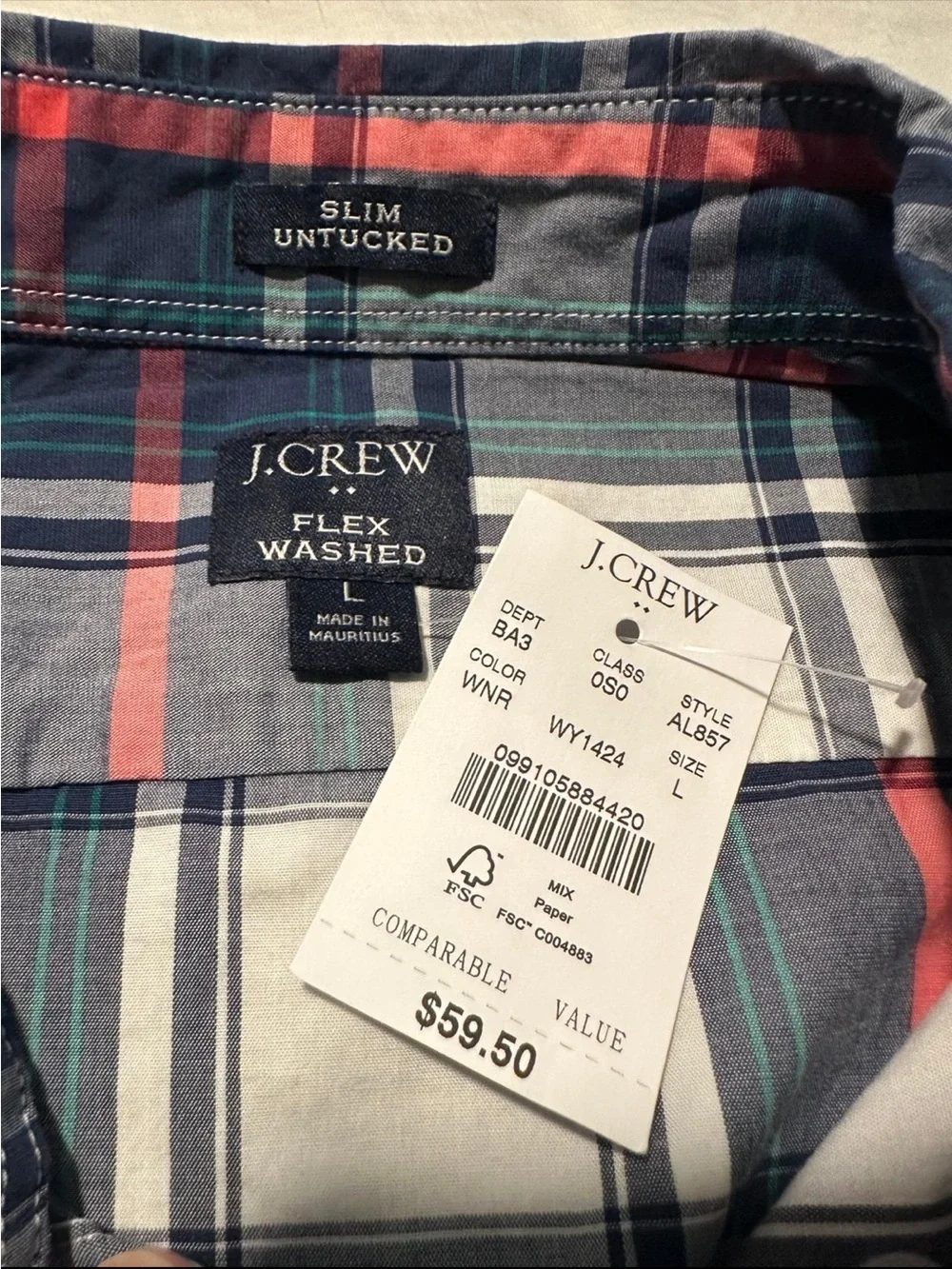 NWT J. Crew Slim Untucked Flex Washed Button Down Shirt Sz L